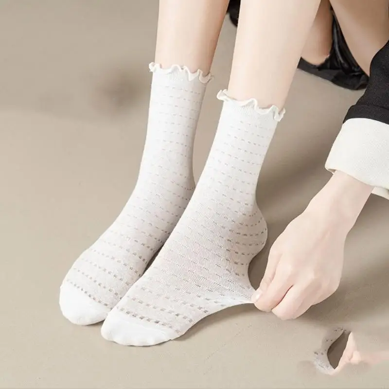 Women Ruffle Cuffs Socks Breathable Mesh Elegant Lace Frilly Ankle Socks