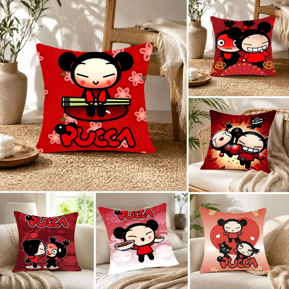 Cute cartoon Pucca Cushion Cover Fluffy velvet Nordic style plush Living room sofa decorative