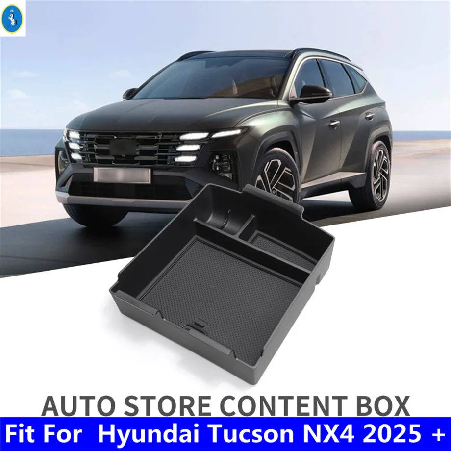 

PVC + ABS Car Armrest Box Storage Central Control Container Cover Trim Fit For Hyundai Tucson NX4 2025 2026 Accessories