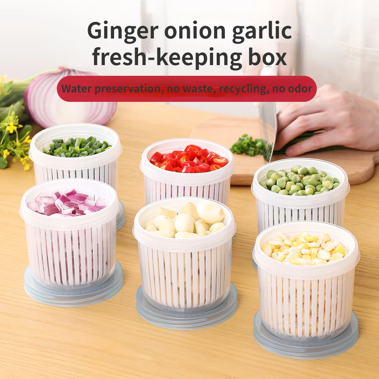 Fresh Keeping Box of Onion, Ginger, Garlic, Kitchen Vegetable, Plastic Refrigerator, Sealed Storage, Scallion Drain Box