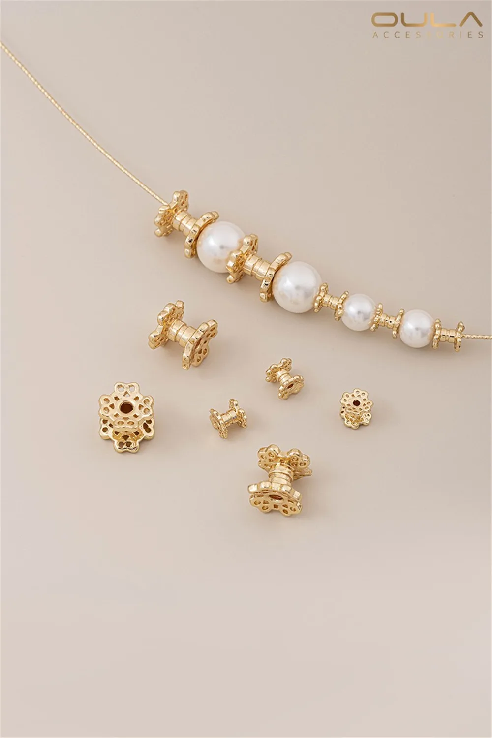 

14K Gold-Color Plated Double-Sided Flower Holder Bead Separator for DIY Handmade Bracelets Headbands Jewelry Making Accessory