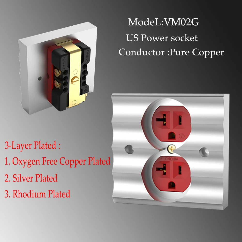 

High Quality Viborg VM01G Pure Red Copper Gold Plated US AC Power Receptacle Wall Outlet Copper Socket 20A 125V AC