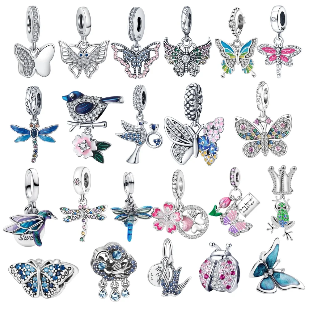 

Original 925 Sterling Silver Charms Bead Insect Series Butterfly Dragonfly Charm Pendant DIY Fits Bracelet Womens Jewelry Gifts