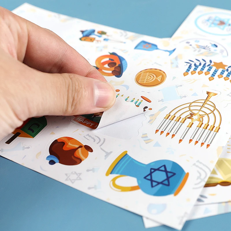 6 أوراق عيد مبارك ملصقات سعيد هانوكا الهدايا التعبئة والتغليف ملصقات الختم رمضان كريم عيد DIY بها بنفسك سجل القصاصات ملصقات هدية ديكور