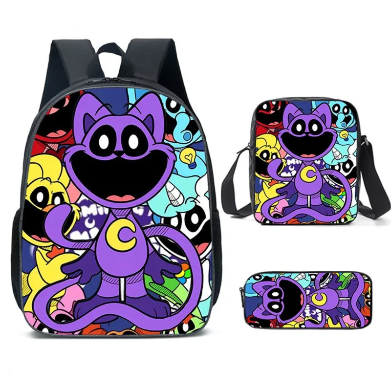 Cute Cartoon Impresso Mochila Conjuntos para Crianças, Sorrindo Dólares, Lunch Bag, Lápis Case, Grande Capacidade, Casual Estudantes Schoolbag, Presente, 3Pcs