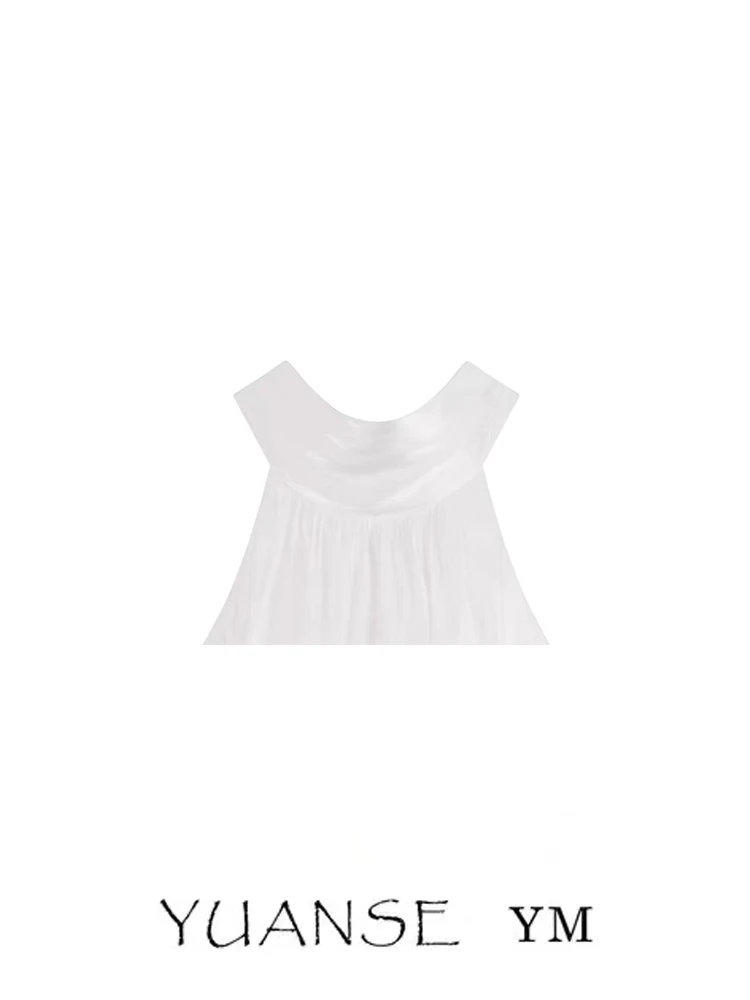 Yuanse Flowing Fairy Feel High-End Tied Back Folded Bud Vest Women's Summer Cool Hanging Neck Top Short Style Outerwear
