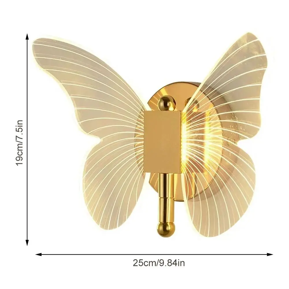Borboleta conduziu a lâmpada de parede interior moderno metal acrílico 110v-220v com fio lâmpada de parede tricolor ajuste cabeceira luz de parede arandelas