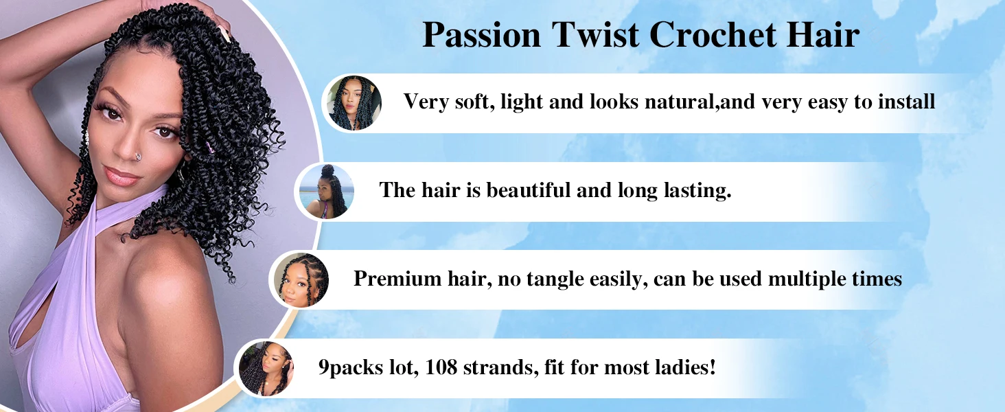 Passion Twist Crochet Hair Pre-twisted Short Passion Twist Hair Pre Looped Curly Passion Twists Synthetic Braids Hair Extension