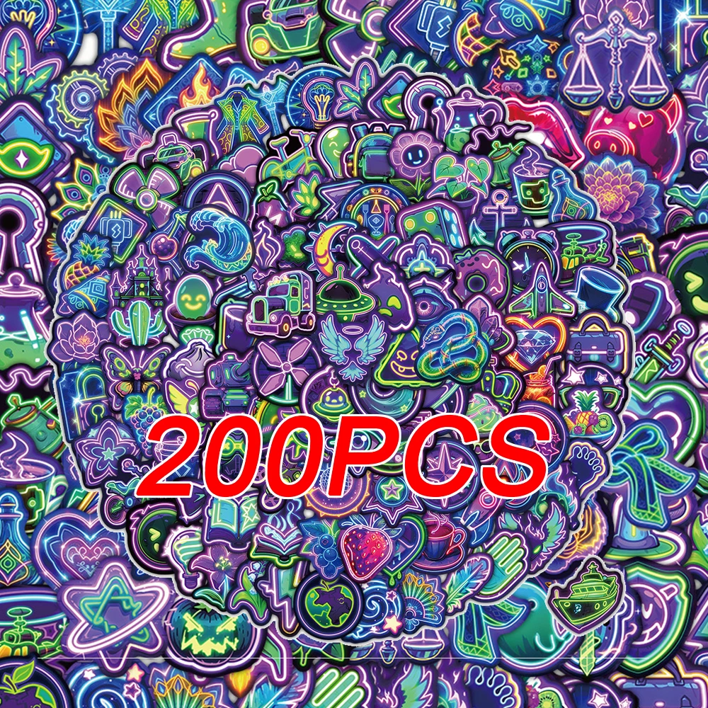 

10/30/50/100/200pcs Cool Cartoon Neon Light Stickers Funny Creative Sticker Decoration Skateboard Phone Laptop Decals Wholesale