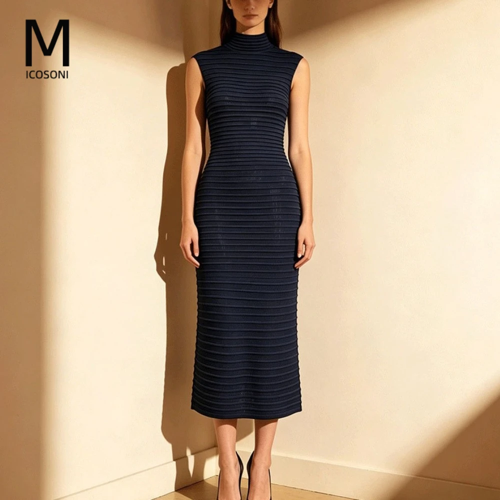 

Micosoni High-end Quality Classic Knitted Dress 2026 Summer New Arrival Slim Elastic Temperament Elegant Dresses for Women S-XL