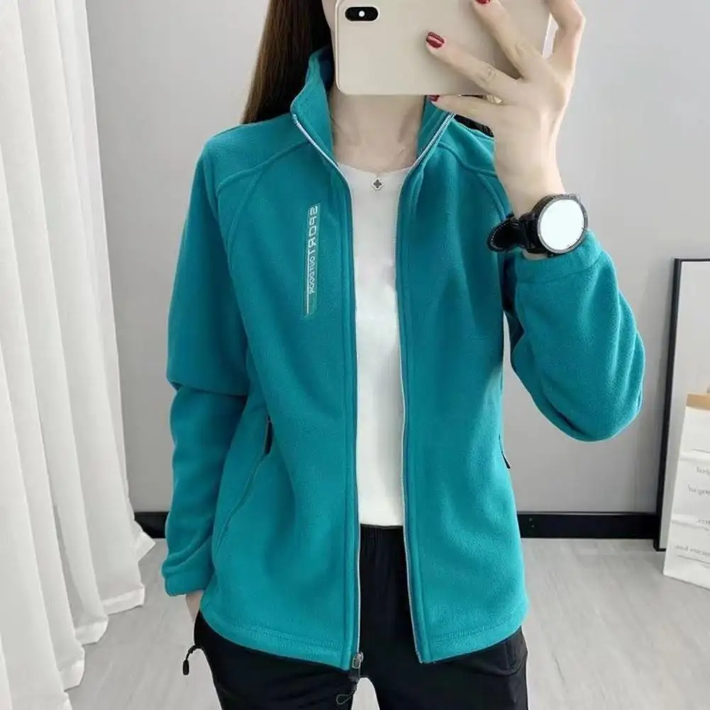 Warm Women Zippered Coat Women's Polar Fleece Sport Style Coat with Stand Collar Zip-up Closure Thermal Cardigan for Exercise