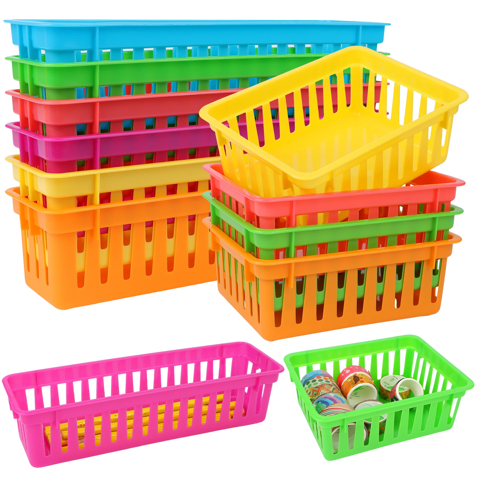 ULELE 10 Pcs Stationery Storage Baskets,Classroom Pen Basket Pencil Organiser Basket Trays Coloured Pencil Basket Plastic Pencil