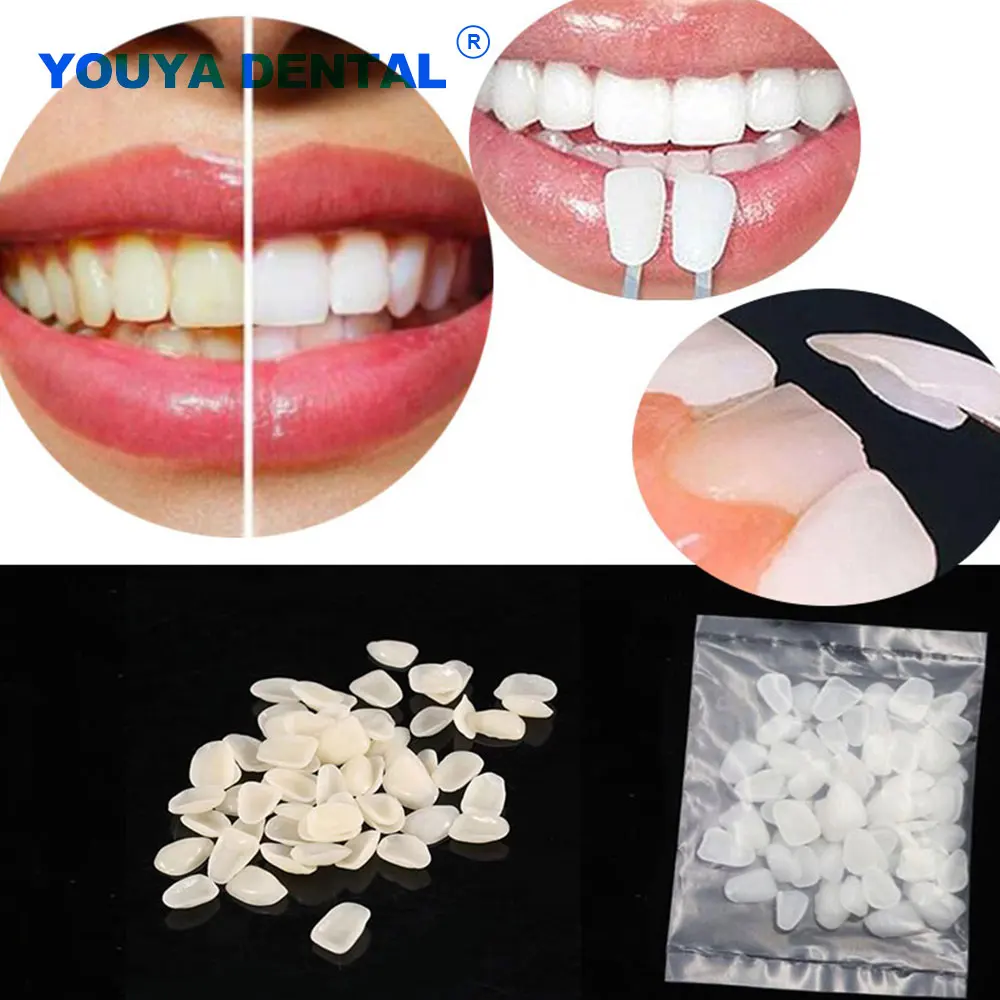 50pcs/Pack Dental False Teeth Resin Temporary Crown Teeth Veneers For Dental Oral Care Teeth Whitening Anterior Upper No glue