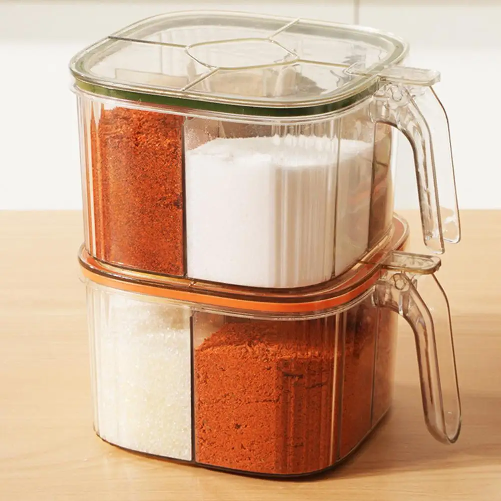 New 4 Grids Transparent Seasoning Box Multi Grid Multi-function Seasoning Jar Storage Jar Glutamate Pepper Storage Container