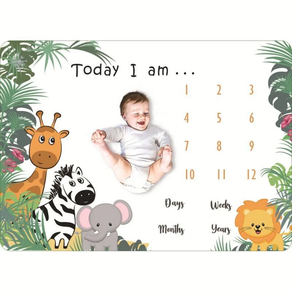 VIKAMA Children's Illustration Print, Baby Milestone Blanket, Newborn Full-Month Photography Background Blanket, Home Nap Blanke view 3