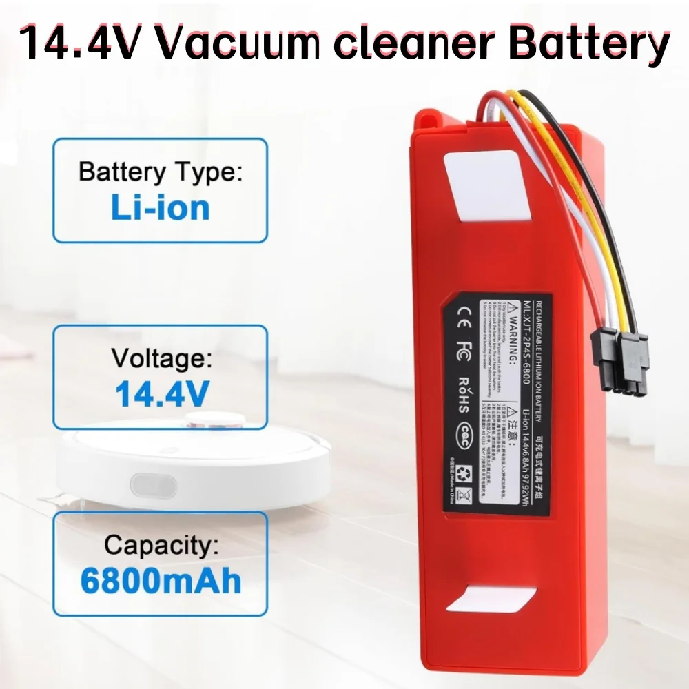 

14.4V 6800mAh Replacement Battery for Xiaomi Roborock S50/S55/T65, BRR-2P4S-5200S Compatible Li-ion Vacuum Cleaner Accessory.