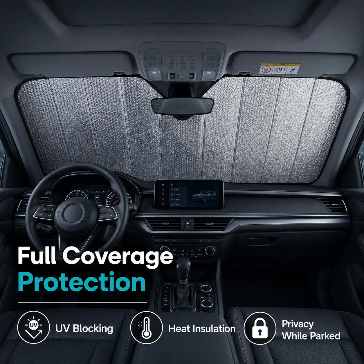 Car Windshield Sun Shade, Laser Reflective Heat Blocking Sun Visor, UV Protection Sunshade for SUV Sedan Truck