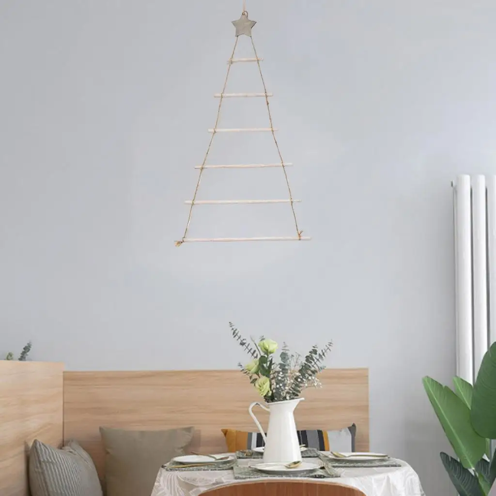 Picture 4: Christmas Tree Crafts Wall Hanging DIY Shabby Jute String Wooden Ladder Chic for Xmas Holiday Garden Favor Decoration