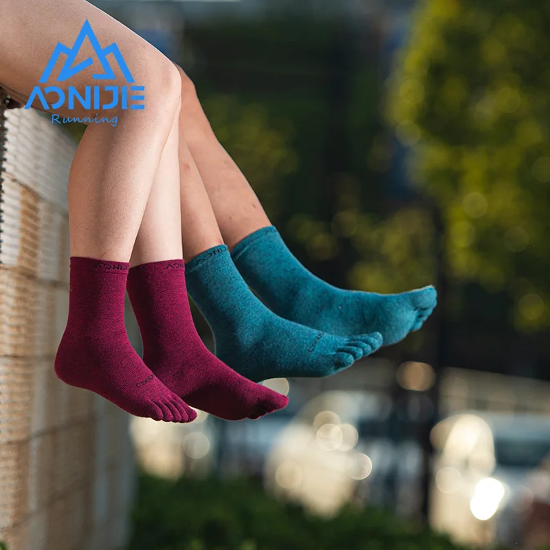 AONIJIE – chaussettes de Sport à Tube moyen et Long, 3 paires/ensemble, chaussettes à orteils pour chaussures de course pieds nus, Marathon, E4830