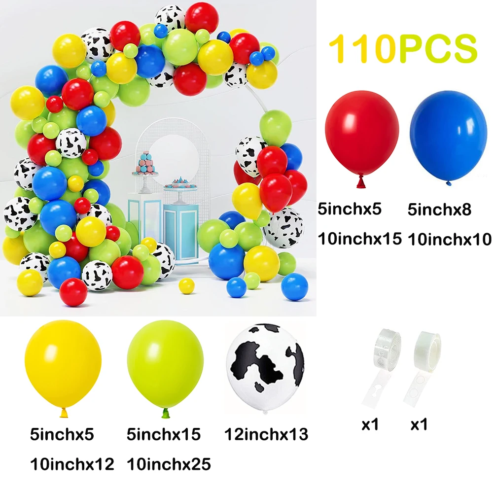 110Pcs Red Blue Yellow Green Balloon Arch Kit Cow Print Ballon Garland Kid Toy Theme Decor Baby Shower Birthday Party Decoration