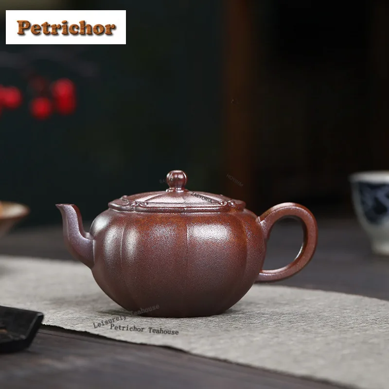 235ml Creative Yixing Purple Clay Teapots Handmade Rib Pot Raw Ore Wood-fired Porcelain Mud Kettle Chinese Zisha Tea Set Cha
