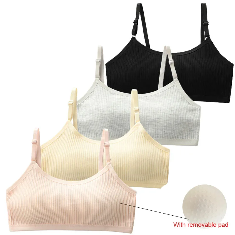 4 Pcs/Lot Girls Sponge Cup Cotton Underwear Children Girls Bras Soft Puberty Kids Sports Bra Breathable Teenage Girl Brassiere