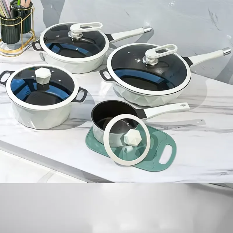 Lightweight Aluminum Alloy Milk Pan Titanium Saucepan Frying Pan Wok Deluxe Kitchen Cooker Set Dishwasher Safe Non Stick Pots
