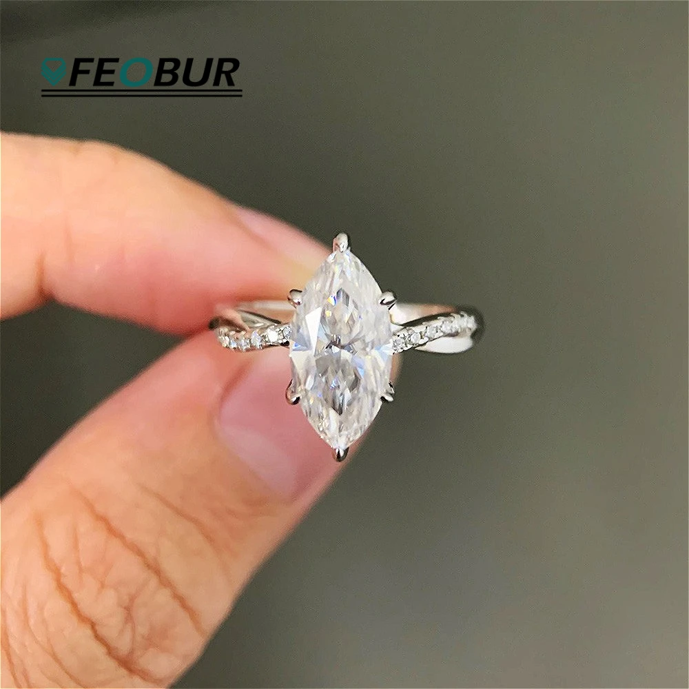 6*12mm 2CT Marquise Cut Moissanite Bridal Ring Set for Women 925 Sterling Silver Promise Engagement Wedding Band withCertificate