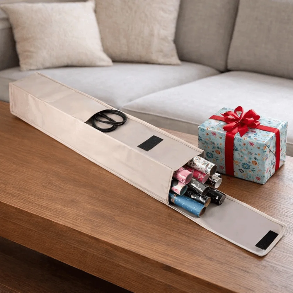 

Oxford Cloth Wrapping Paper Organizer Side Pocket Large Capacity Gift Wrapping Roll Organizer Wall Hanging with Handle