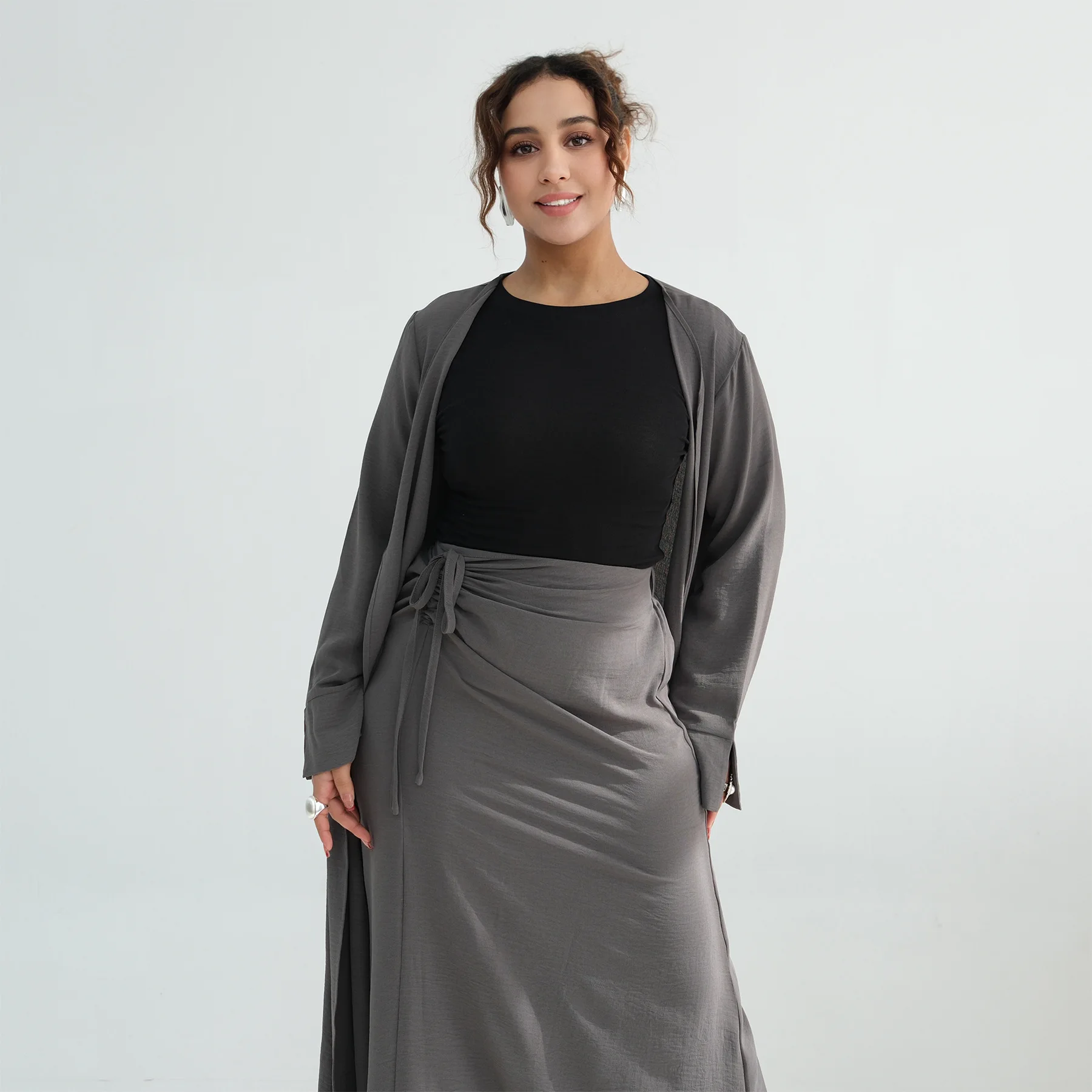 Midden-Oosten Dubai Cardigan en Rok 2-delig Set Ramadan Vrouwen Moslim Jurk Kimono Abaya Kaftan Islam Femme Musulmane Ensembles