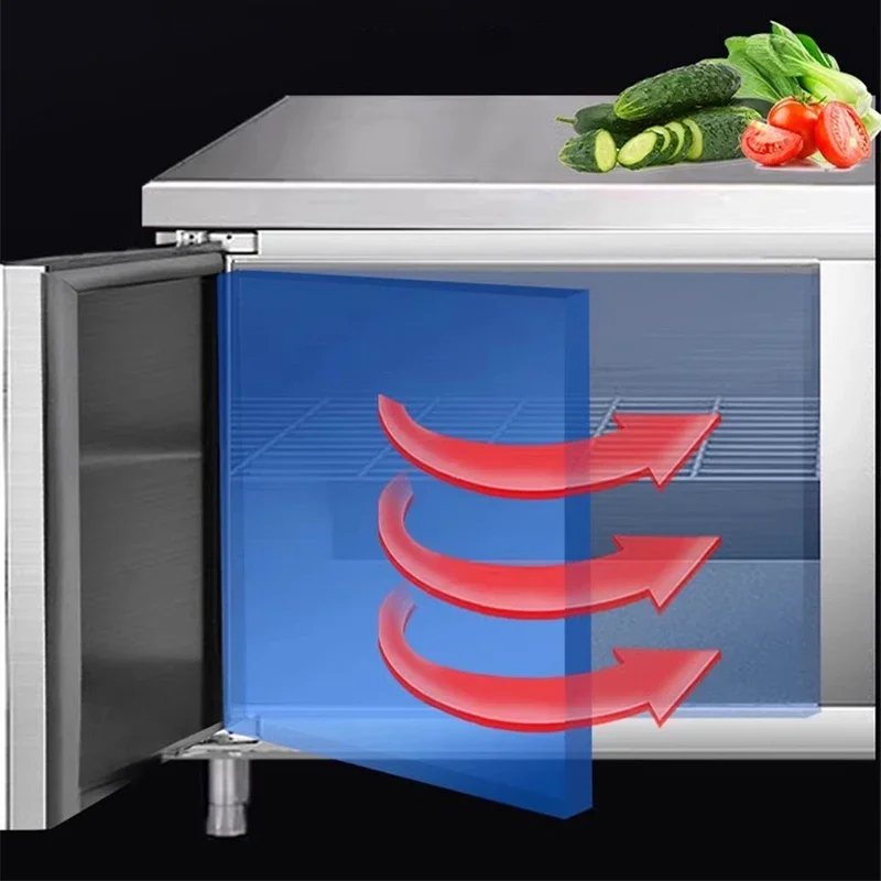 Banco de trabajo refrigerado, refrigerador comercial, barra de té de la leche, gabinete refrigerado, apertura de refrigeración plana Horizontal para mantenimiento fresco