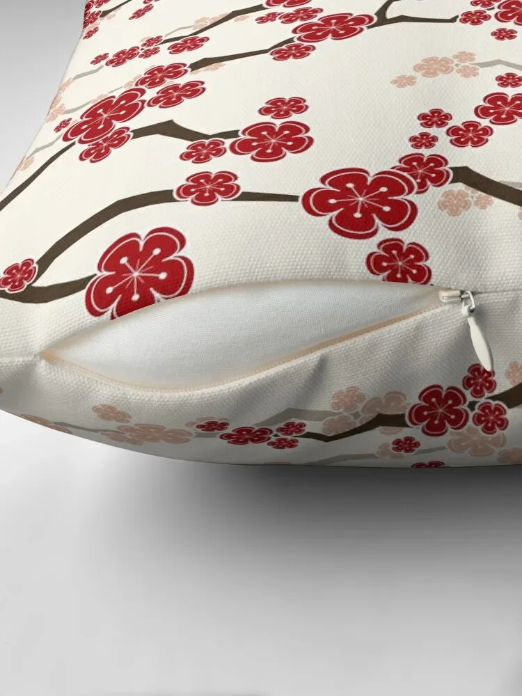 Red Oriental Cherry Blossoms On Ivory Zen Japanese Sakura Flowers ? fatfatin Throw Pillow christmas pillow case