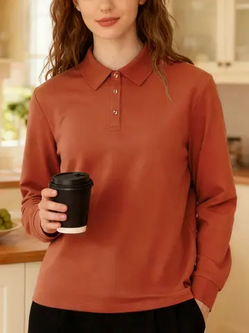 Polos informales de otoño para mujer, camisetas básicas para ir al trabajo, camisa cómoda con botones, camisetas deportivas sólidas para oficina, camiseta nueva de manga larga para uso diario
