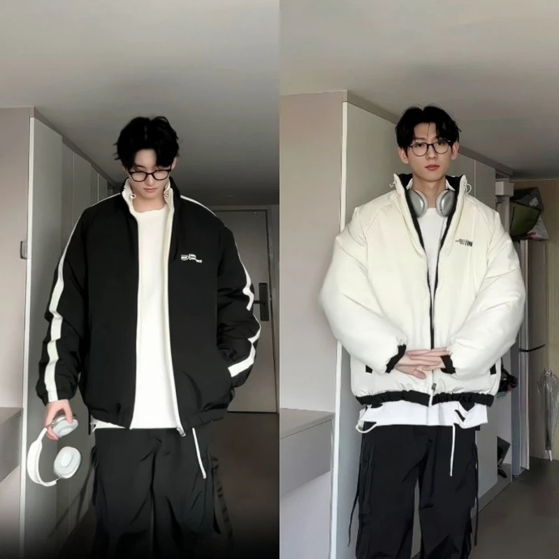 ​Trendy Men's Winter Coat Two Way Design Cotton Jacket with Hood Pockets​