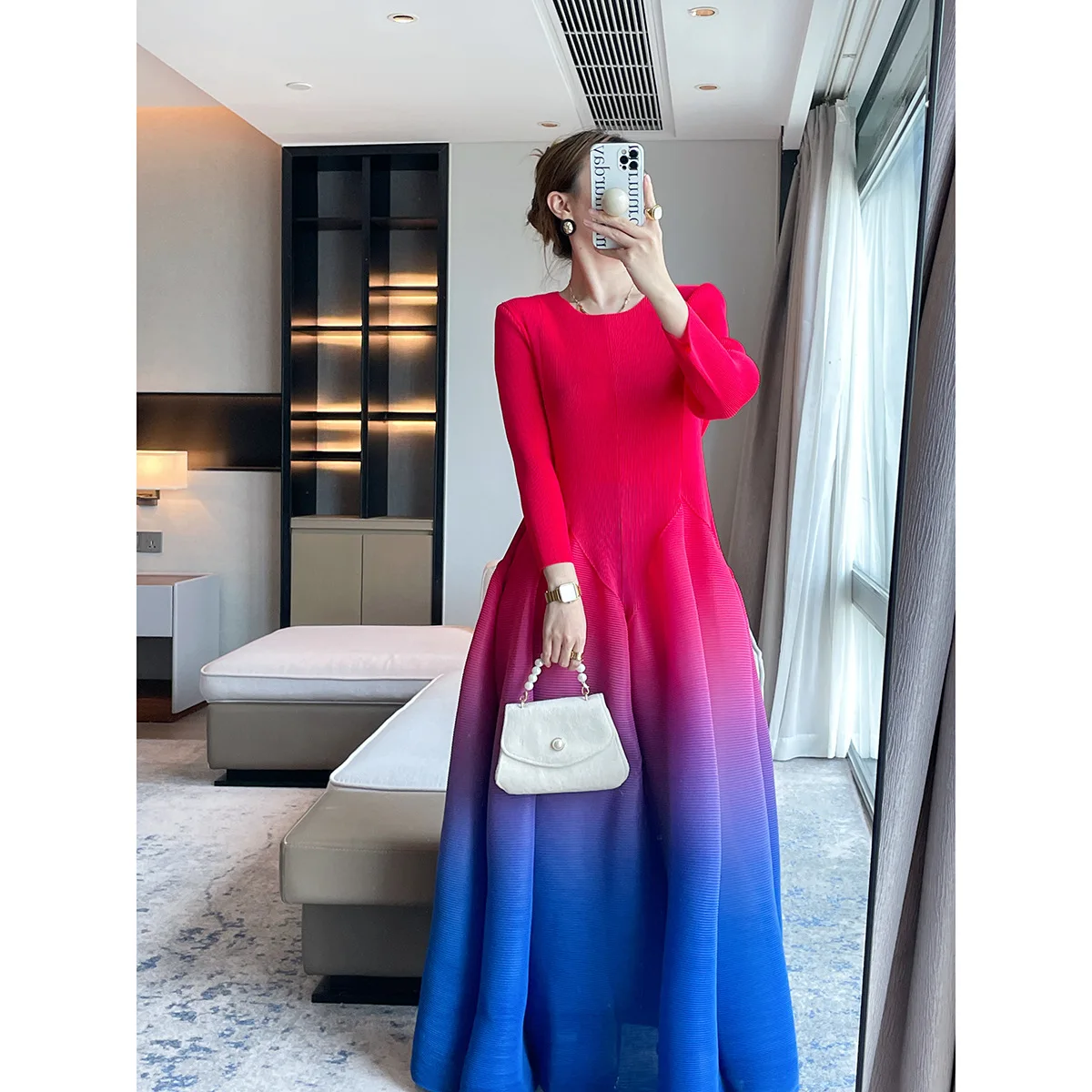 

Women Dresses Fashion Design O-neck Long Sleeve Long Sleeve -line swing dress