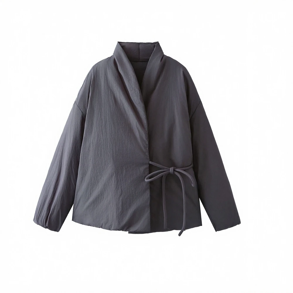 

Женское двубортное кимоно с хлопковой подкладкой, куртка, пальто, осень-зима, модный стиль с бантом