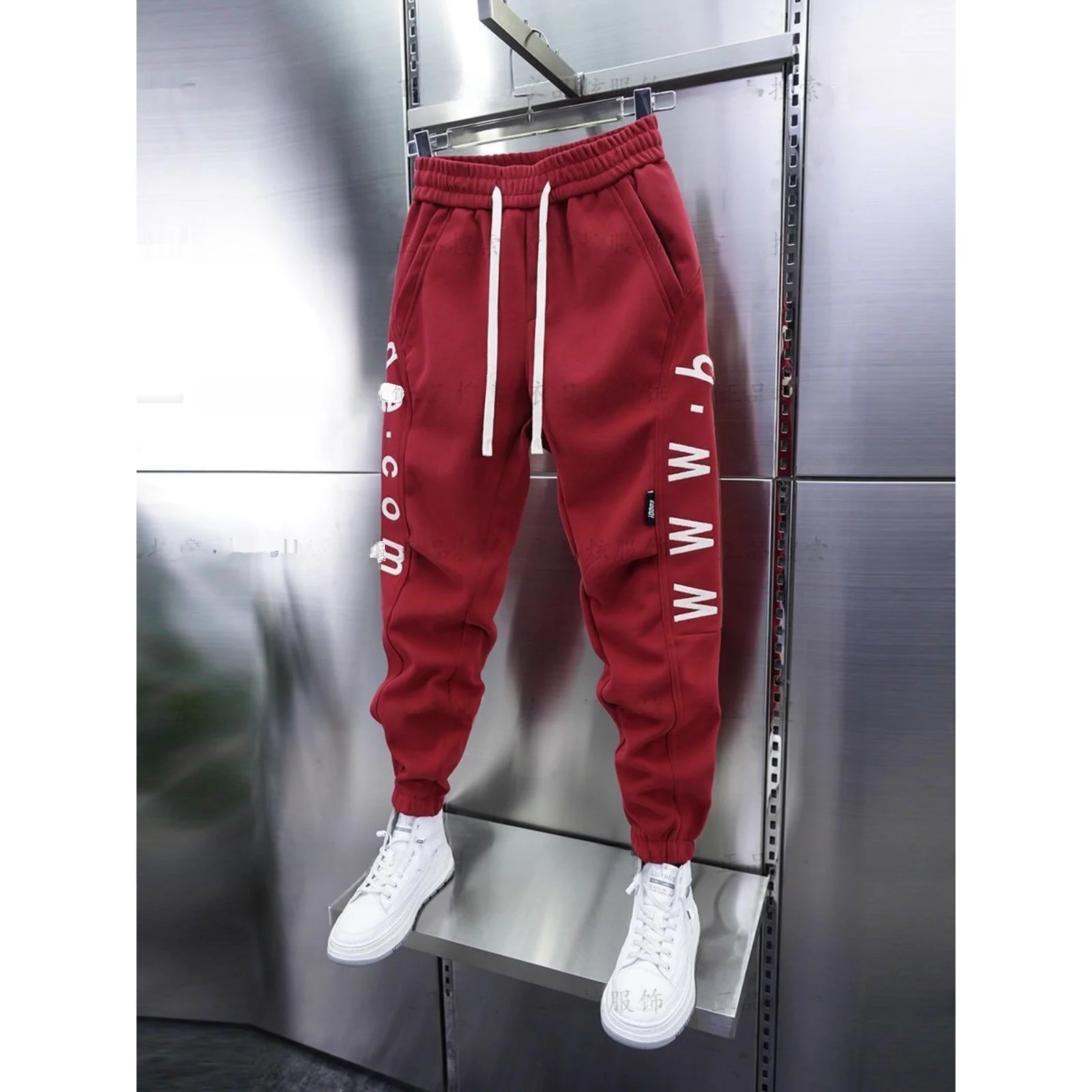 

Embroidered Letter Casual Sports Pants for Men And Women Loose Fit All-Match Red Sweatpants Autumn Winter plus Size