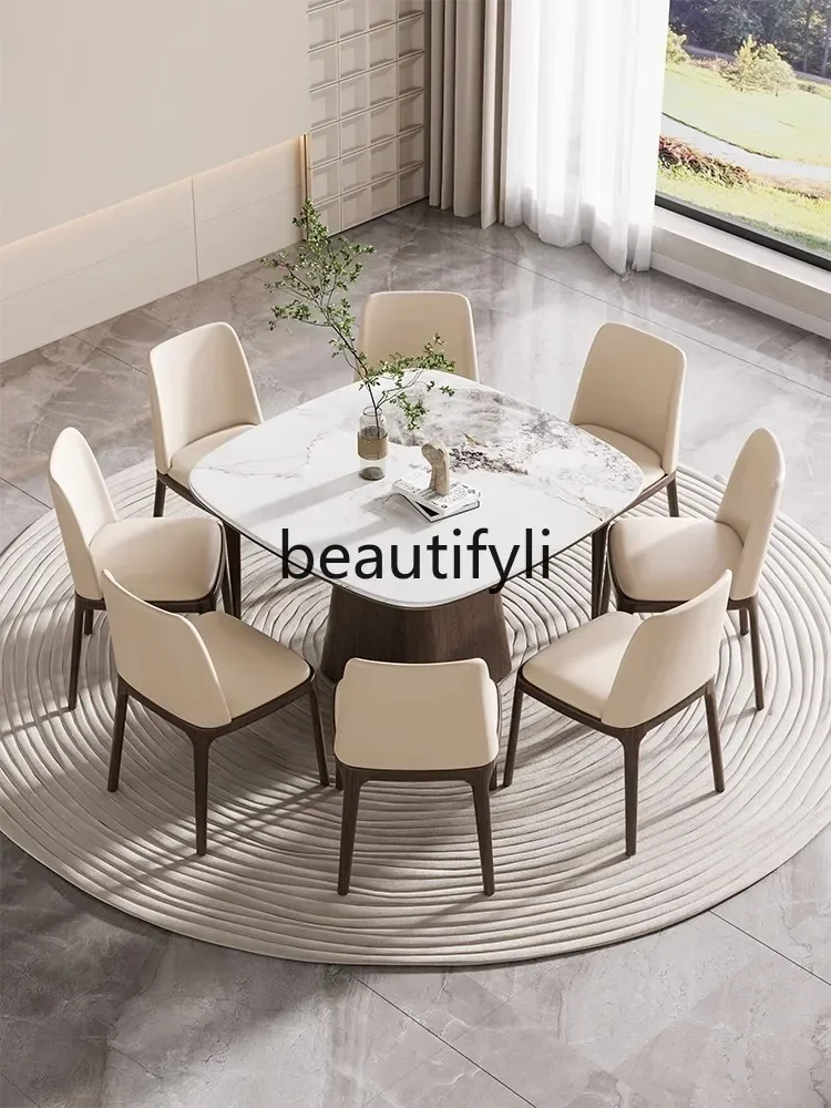 

D80 Solid wood rock slab turntable dining table square modern simple solid wood dining table home dining table high sense