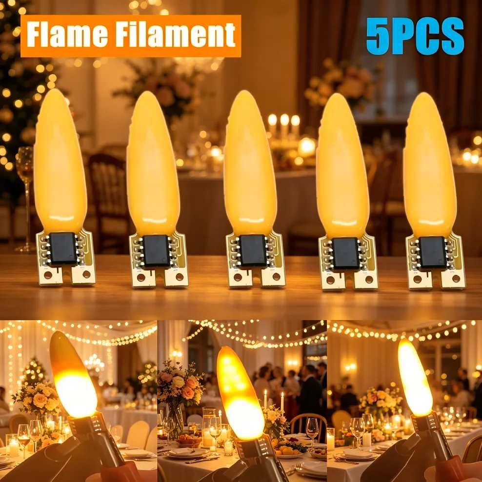 5 PCS LED Flame Candle Edison Bulb 3V 2 Modes 2200K Warm White Flickering Filament Lamp for Party Birthday Wedding Home Decor