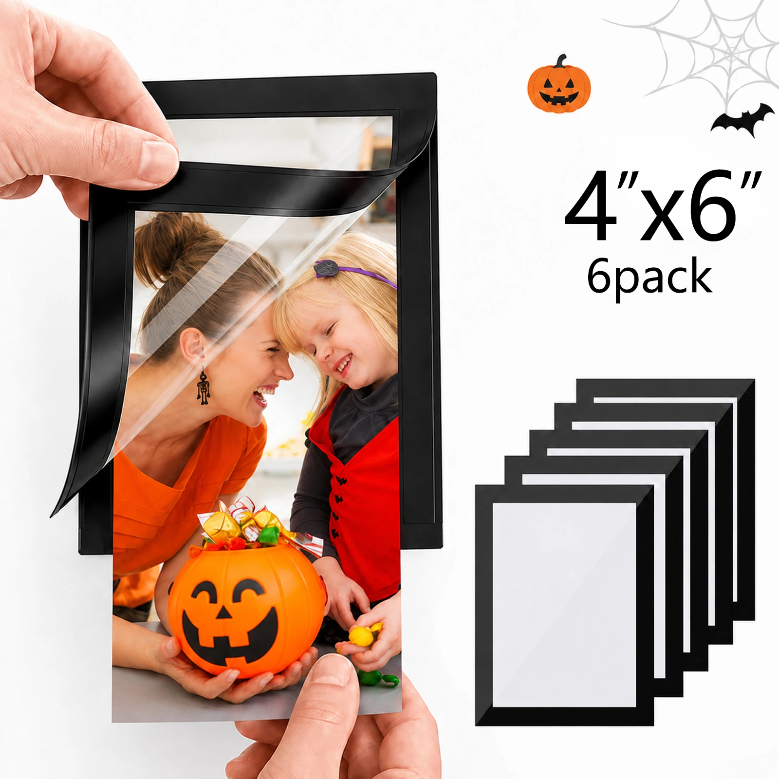 6-Pack 4x6 Inch Self-Adhesive Photo Frames Clear PVC Easy Change Reusable Wall Holders for Home Office Decor