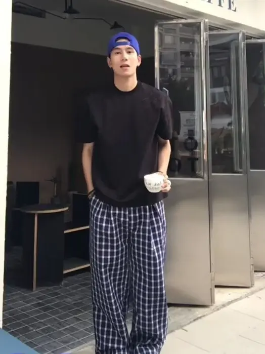 

Мужские повседневные брюки прямого кроя в синюю клетку, американские, больших размеров, удобные, на весну, лето, осень, зиму