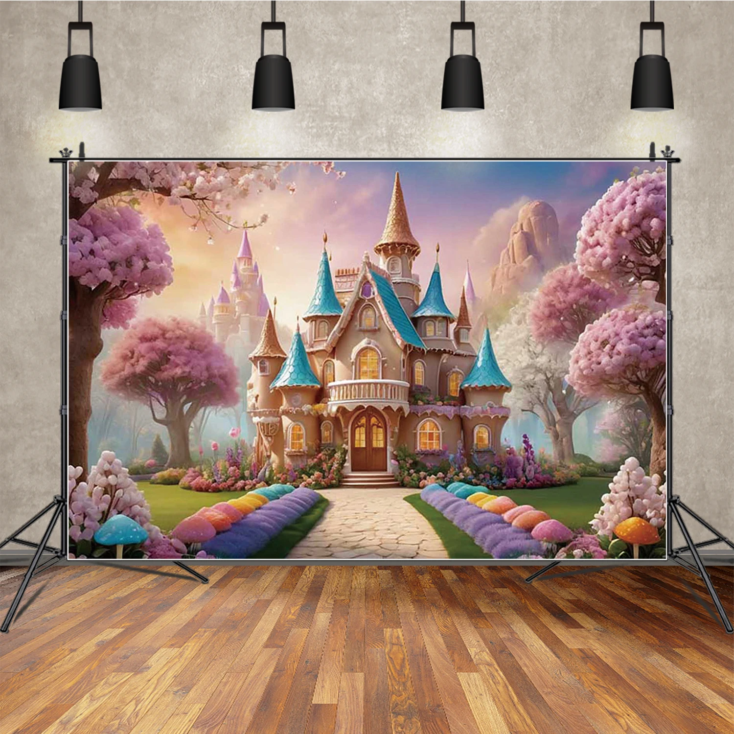 MOON.QG الجنية القلعة خلفية زهر زهرة كعكة سحق طفلة 1St عيد ميلاد التصوير خلفية الأزهار عيد ميلاد خلفية