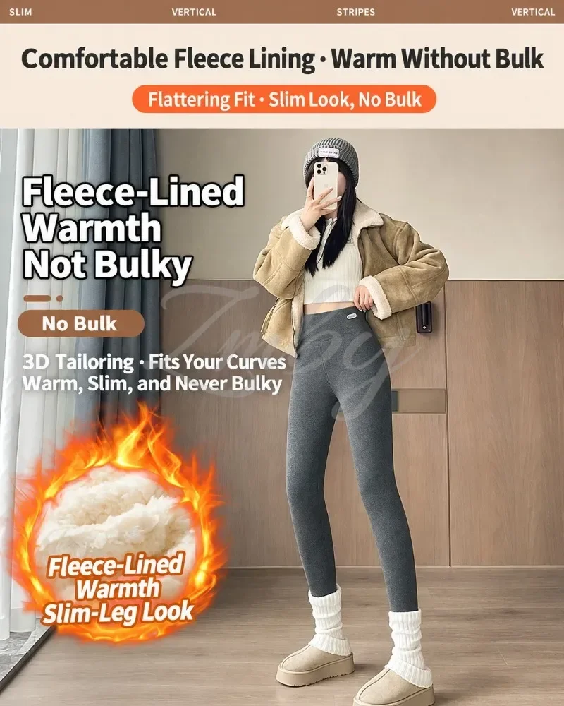 Women's Extra Thick Warm Fleece Lined Winter Leggings Elastic High Waist Thermal Pants Woman Slim Fit Solid Knit Long Trousers