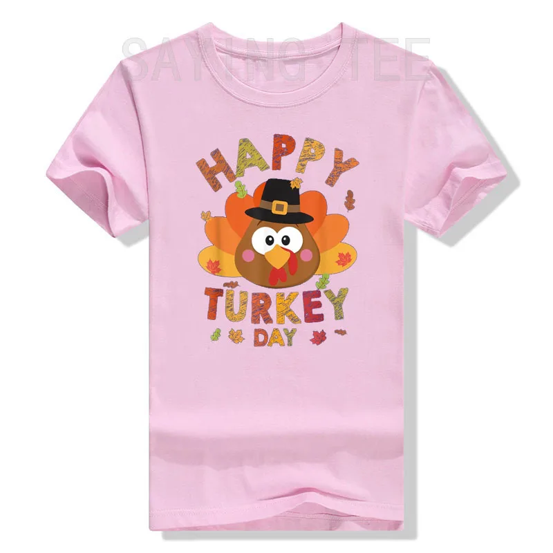 Happy Turkey Day Autumn Fall Thanksgiving Family Kids T-Shirt Gifts Cute Funny Thankful Graphic Outfits Humorous Saying Tee Tops