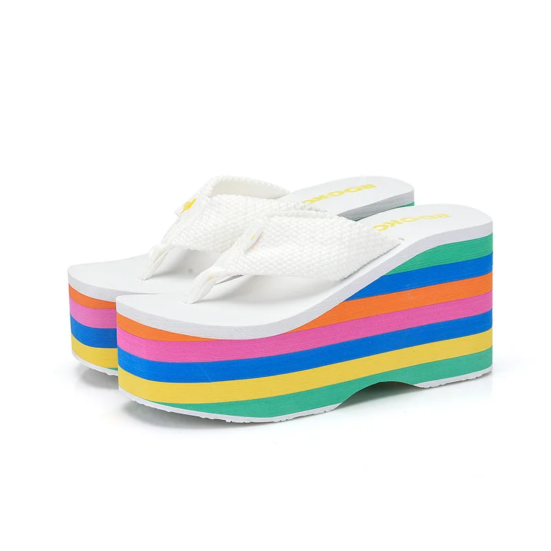 Slippers Women Summer High-Heeled Shoes Lady Slides Multicolored Sandals Platform Shale Female Beach Rubber Flip Flops Low Soft