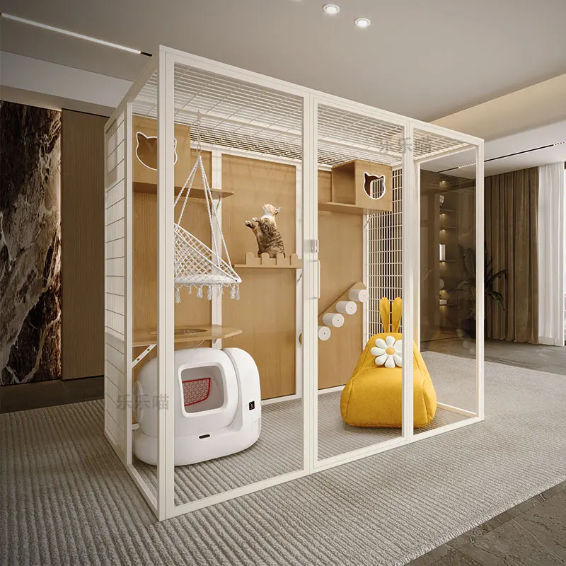 Panoramic cat villa cat cage customization free three-layer oversized household solid wood villa large indoor glass cat room