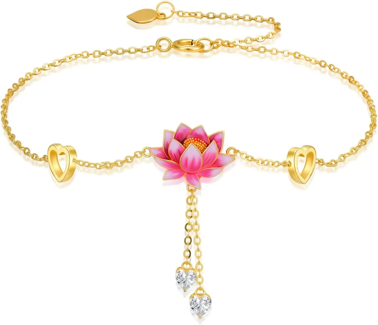 

10K/14K Solid Gold Lotus Dangle Anklet for Women,Dainty Moissanite Hearts Flower Anklets Foot Link Anniversary Birthday Jewelry Gifts for Wife Mom 8''+2''