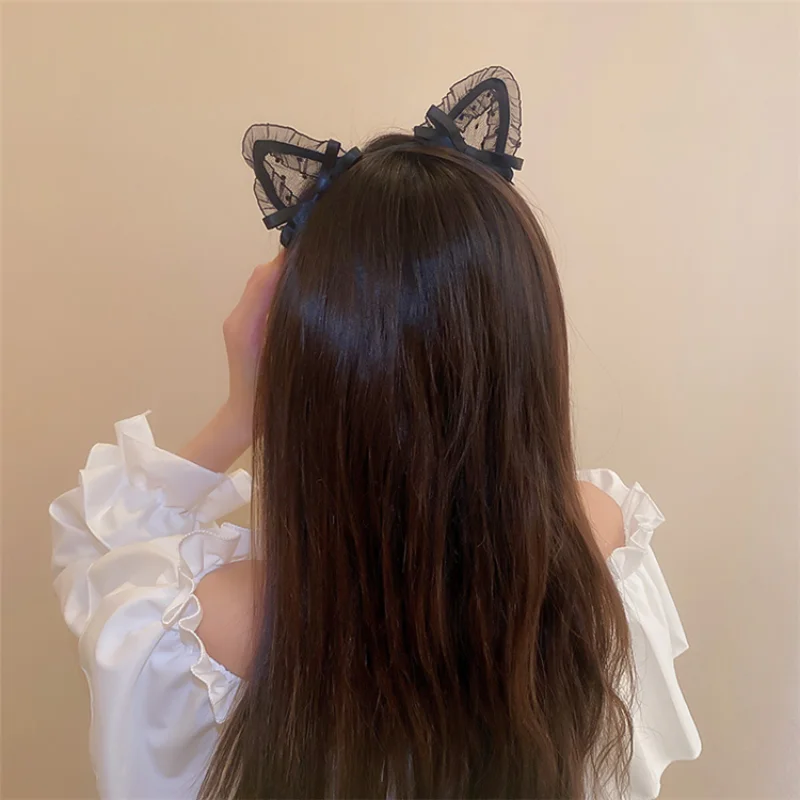 Women Girls for Costume Party Black Lace Cute Cat Ear Headband Cosplay Headwear Hair Accessories Fancy Dress Hairband