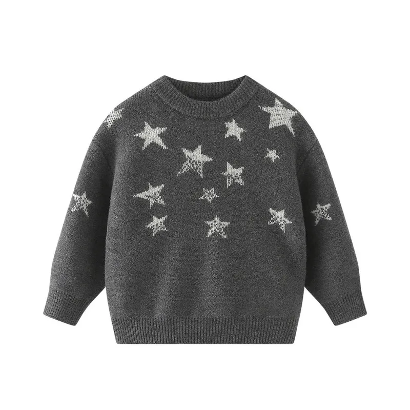 Boys' five-pointed star knitted sweater, children's round-neck pullover.