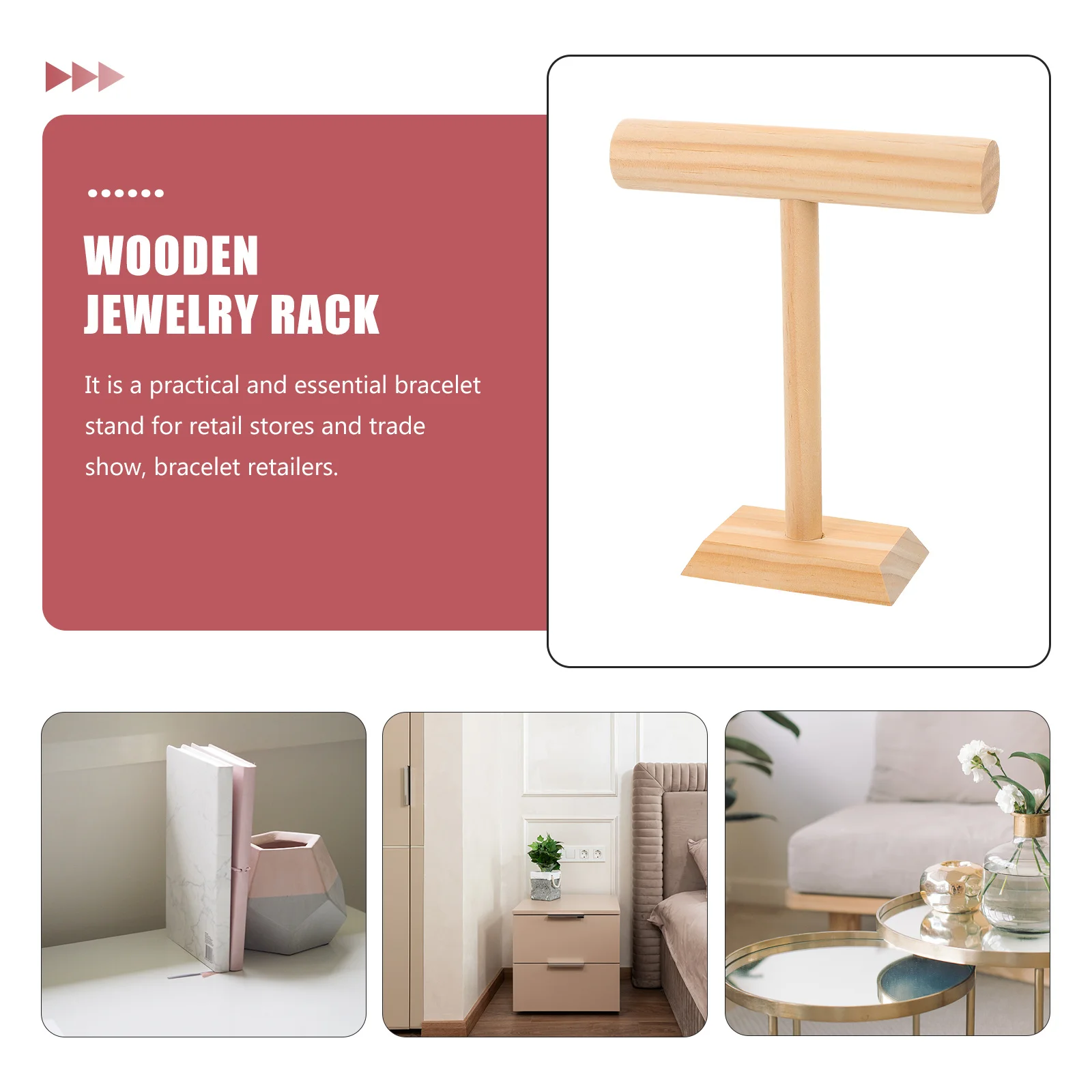 

Wooden Bracelet Display Rack Jewelry Stand Tabletop Organizer Holder Durable Practical Multi-Function Watch Necklace Bangle